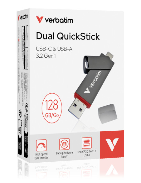 Verbatim Dual QuickStick unità flash USB 128 GB USB Type-A / USB Type-C 3.2 Gen 1 (3.1 Gen 1) Grigio
