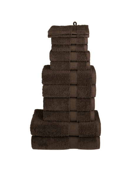 Set Asciugamani 12 pz Marroni 600 gsm 100% Cotone