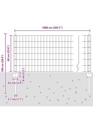 Recinzione con Posto Argento 0,6 x 10 m Acciaio