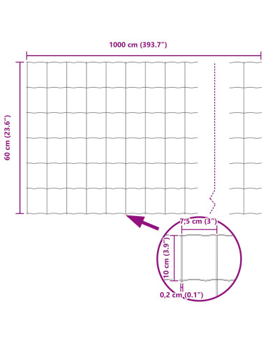 Recinzione con Posto Argento 0,6 x 10 m Acciaio