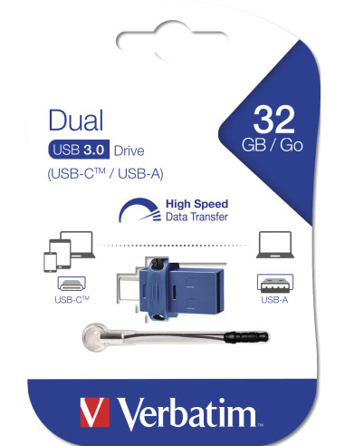 Verbatim Dual - Memoria USB 3.0 da 32 GB - USB-C / USB-A - Blu