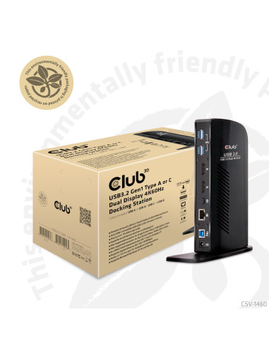 CLUB3D USB3.2 Gen1 Type A or C Dual Display 4K60Hz Docking Station DisplayLink® Certified