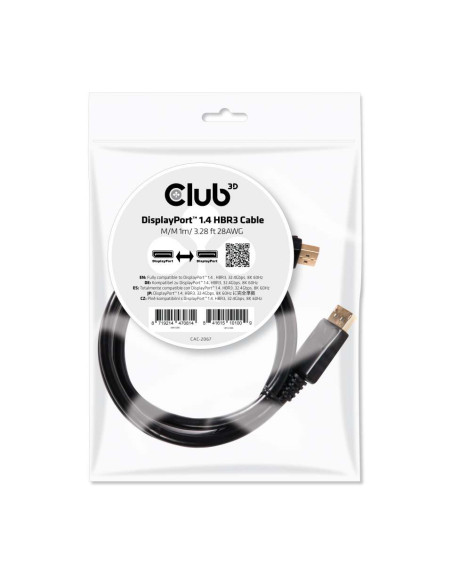 CLUB3D DisplayPort 1.4 HBR3 Cable 1m/3.28ft Male/Male 8K60Hz