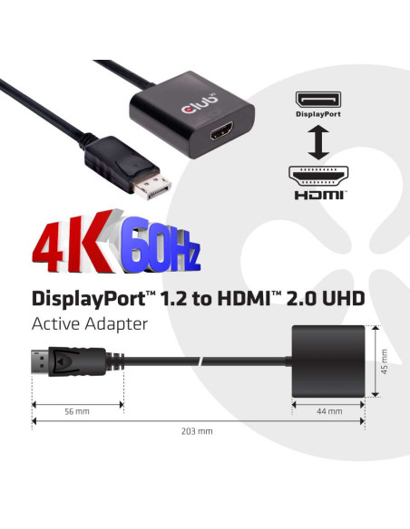 CLUB3D DisplayPort 1.2 a HDMI 2.0 UHD Adaptador Activo