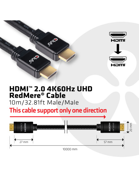 CLUB3D HDMI 2.0 4K60Hz RedMere cable 10m/32.8ft