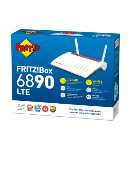 FRITZ!Box 6890 LTE INT router wireless Gigabit Ethernet Dual-band (2.4 GHz/5 GHz) 4G Rosso, Bianco