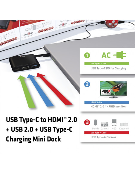 CLUB3D USB Type-C to HDMI™ 2.0 + USB 2.0 + USB Type-C Charging Mini Dock