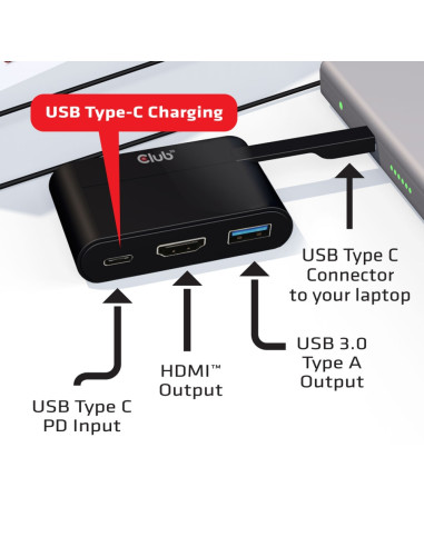 CLUB3D USB Type-C to HDMI™ 2.0 + USB 2.0 + USB Type-C Charging Mini Dock