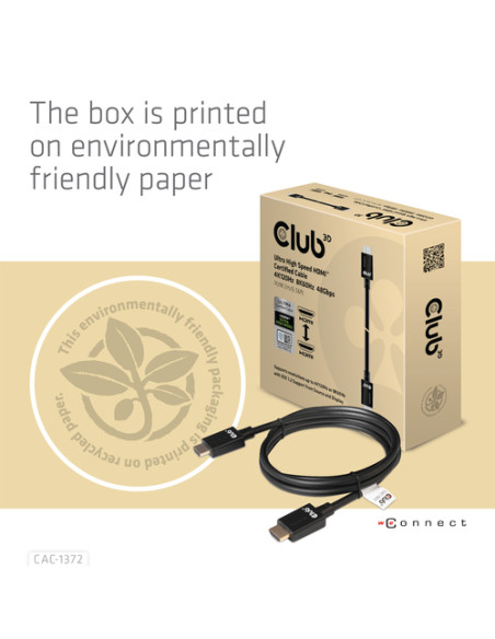 CLUB3D Ultra High Speed HDMI 4K120Hz, 8K60Hz Certified Cable 48Gbps M/M 2 m / 6.56 ft