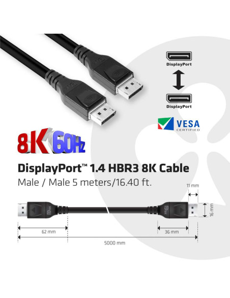 CLUB3D DisplayPort 1.4 HBR3 8K Cable M/M 5m /16.40ft