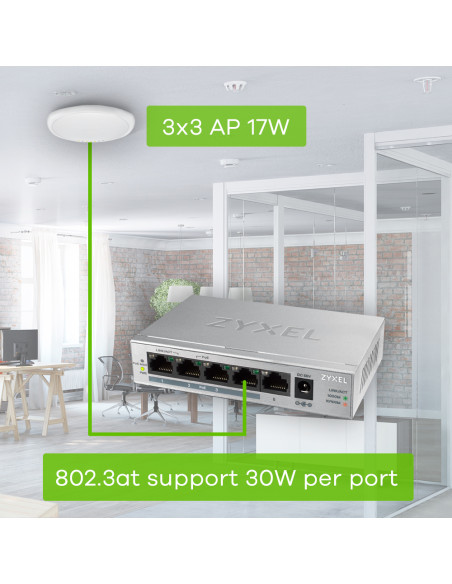 Zyxel GS1005HP Non gestito Gigabit Ethernet (10/100/1000) Supporto Power over Ethernet (PoE) Argento
