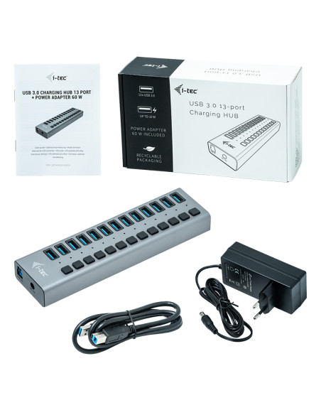 i-tec U3CHARGEHUB13 Caricabatterie per dispositivi mobili Universale Grigio AC Interno