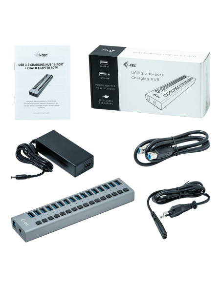 i-tec U3CHARGEHUB16 Caricabatterie per dispositivi mobili Universale Grigio AC Interno