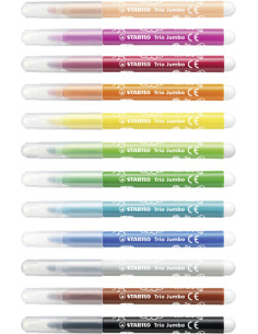 STABILO Trio Jumbo marcatore Nero, Blu, Marrone, Verde, Ciano chiaro, Verde chiaro, Arancione, Pesca, Rosa, Rosso, Bianco, Giall
