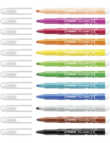 STABILO Trio Jumbo marcatore Nero, Blu, Marrone, Verde, Ciano chiaro, Verde chiaro, Arancione, Pesca, Rosa, Rosso, Bianco, Giall