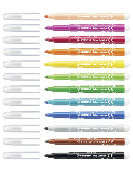 STABILO Trio Jumbo marcatore Nero, Blu, Marrone, Verde, Ciano chiaro, Verde chiaro, Arancione, Pesca, Rosa, Rosso, Bianco, Giall