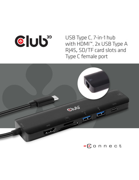 CLUB3D CSV-1592 replicatore di porte e docking station per laptop USB 3.2 Gen 1 (3.1 Gen 1) Type-C Nero