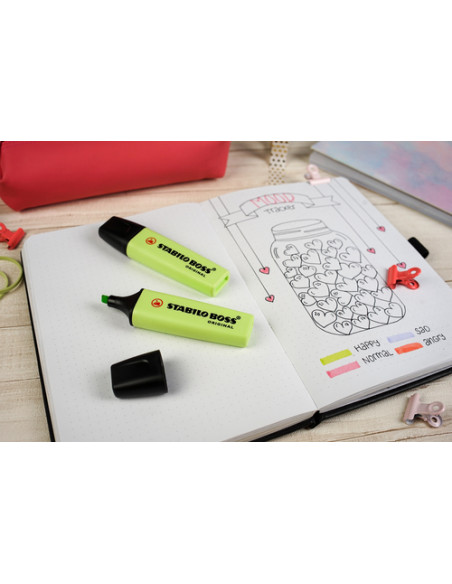 STABILO Evidenziatore - BOSS ORIGINAL Pastel - Astuccio da 4 - Rosso Corallo, Fior di Ciliegio, Azzurro Nuvola, Lime