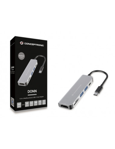 Conceptronic DONN02G replicatore di porte e docking station per laptop USB 3.2 Gen 1 (3.1 Gen 1) Type-C Alluminio
