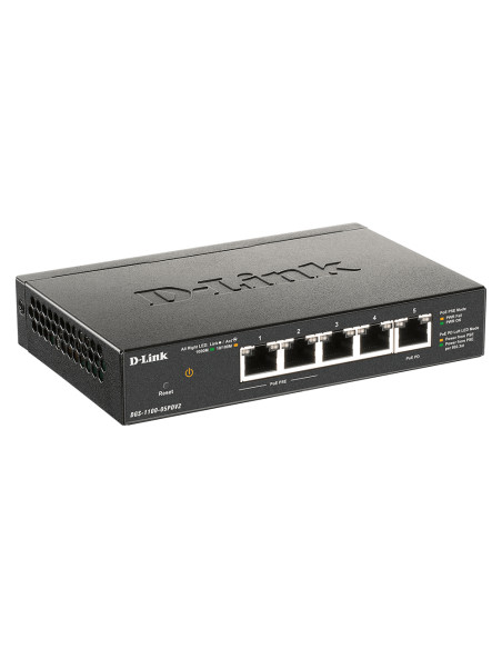 D-Link DGS-1100-05PDV2 switch di rete Gestito Gigabit Ethernet (10/100/1000) Supporto Power over Ethernet (PoE) Nero