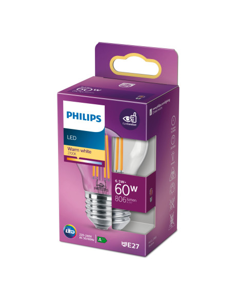 Philips Lampadina candela trasparente a filamento 60 W P45 E27
