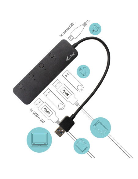 i-tec USB 3.0 Metal HUB 4 Port with individual On/Off Switches