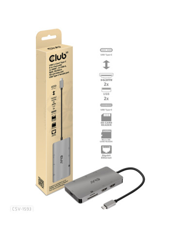 CLUB3D CSV-1593 hub di interfaccia USB 3.2 Gen 1 (3.1 Gen 1) Type-C 16200 Mbit/s Metallico