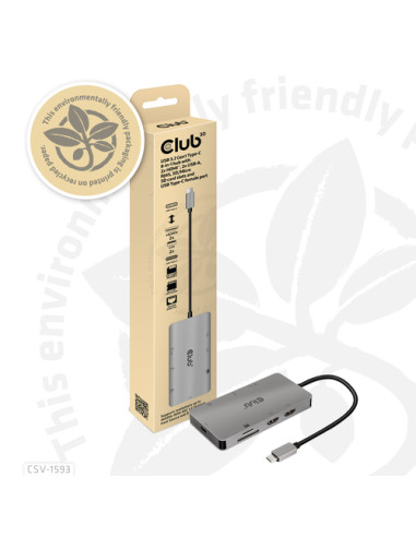 CLUB3D CSV-1593 hub di interfaccia USB 3.2 Gen 1 (3.1 Gen 1) Type-C 16200 Mbit/s Metallico