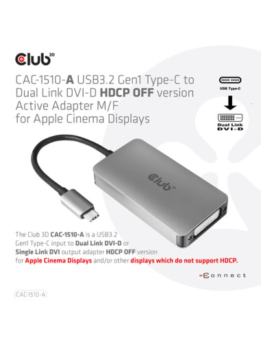 CLUB3D CAC-1510-A cavo e adattatore video 0,25 m USB tipo-C DVI-D Grigio