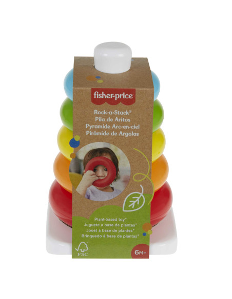 Fisher-Price Piramide 5 Anelli Eco, in Materiali Vegetali, Giocattolo Impilabile per Bambini 6+Mesi
