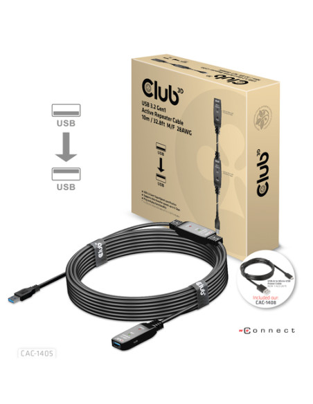 CLUB3D CAC-1405 cavo USB USB 3.2 Gen 2 (3.1 Gen 2) 10 m USB A Nero