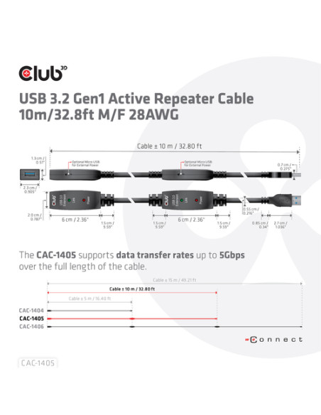 CLUB3D CAC-1405 cavo USB USB 3.2 Gen 2 (3.1 Gen 2) 10 m USB A Nero