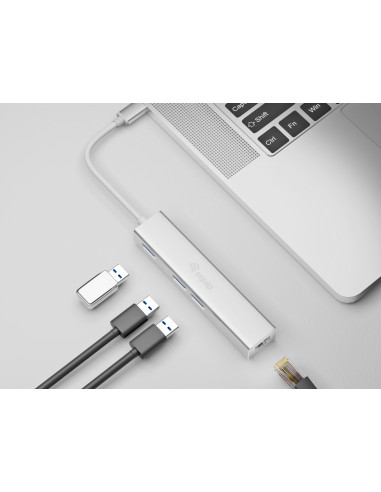 Equip Hub da USB-C a 3 porte USB 3.0 con adattatore Gigabit