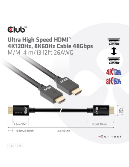 CLUB3D CAC-1374 cavo HDMI 4 m HDMI tipo A (Standard) Nero