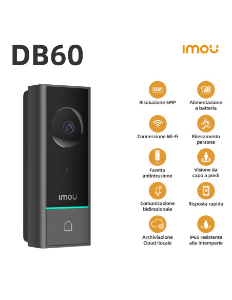 Imou DB60 Kit - Videocampanello da 5Mp a batteria con suoneria da interno supplementare