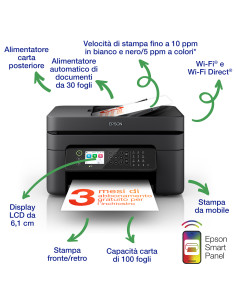 Epson WorkForce WF-2950DWF stampante multifunzione A4 getto d'inchiostro (stampa, scansione, copia), Display LCD 6.1cm, ADF, WiF 2