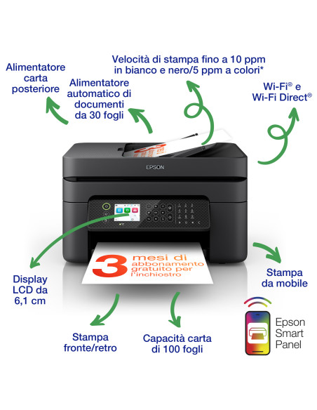 Epson WorkForce WF-2950DWF stampante multifunzione A4 getto d'inchiostro (stampa, scansione, copia), Display LCD 6.1cm, ADF, WiF