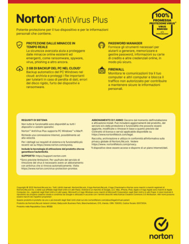 Norton Antivirus Plus 2024 | 1 Dispositivo | Licenza di 1 anno | PC o Mac