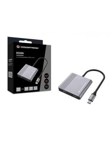 Conceptronic DONN13G replicatore di porte e docking station per laptop Cablato USB 3.2 Gen 1 (3.1 Gen 1) Type-C Grigio