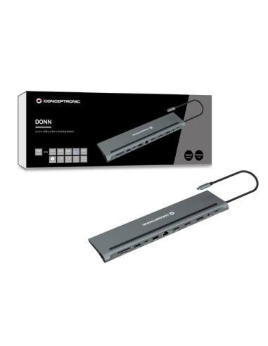 Conceptronic DONN17G replicatore di porte e docking station per laptop Cablato USB 3.2 Gen 1 (3.1 Gen 1) Type-C Grigio