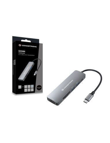 Conceptronic DONN11G replicatore di porte e docking station per laptop Cablato USB 3.2 Gen 1 (3.1 Gen 1) Type-C Grigio