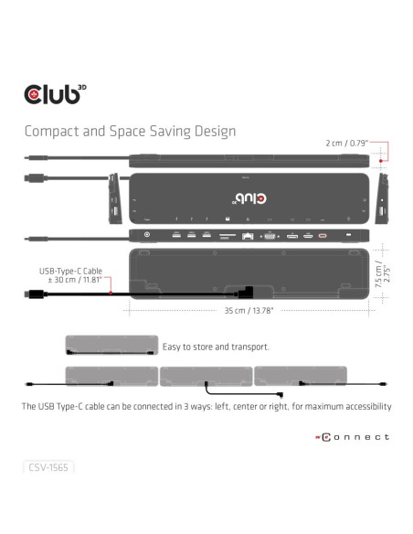 CLUB3D USB Gen1 Type-C Triple Display DP1.4 Alt mode Smart PD3.0 Charging Dock with 100 Watt Power Supply
