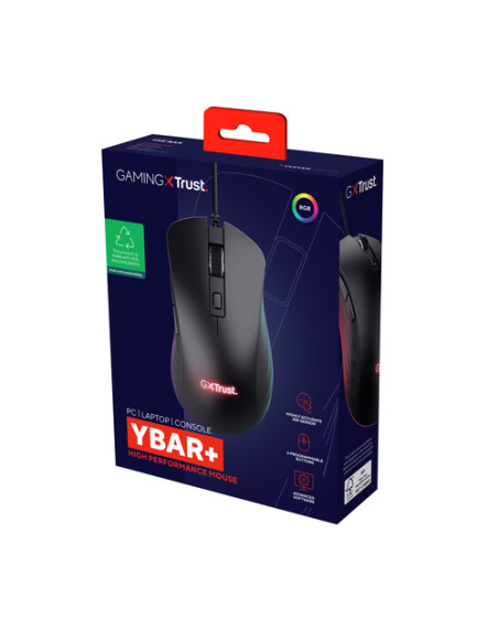 Trust GXT924 YBAR+ mouse Gaming Mano destra USB tipo A Ottico 25600 DPI