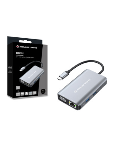 Conceptronic DONN21G replicatore di porte e docking station per laptop Cablato USB 3.2 Gen 1 (3.1 Gen 1) Type-C Grigio