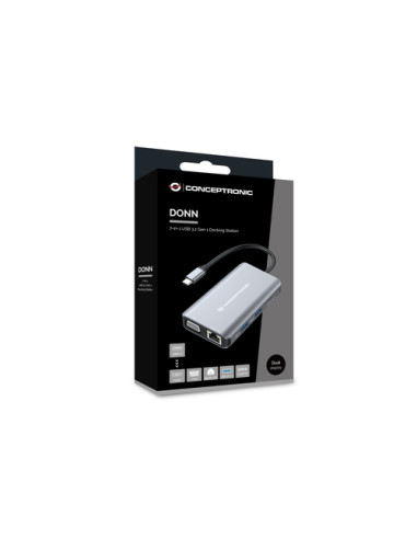 Conceptronic DONN21G replicatore di porte e docking station per laptop Cablato USB 3.2 Gen 1 (3.1 Gen 1) Type-C Grigio