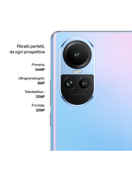 OPPO RENO10 Smartphone 5G, AI Tripla fotocamera 64+32+8MP, Selfie 32MP, Display 6.7" 120HZ AMOLED, 5000 mAh, RAM 8GB (Esp. fino 