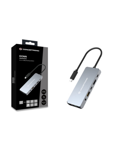 Conceptronic DONN22G replicatore di porte e docking station per laptop Cablato USB 3.2 Gen 2 (3.1 Gen 2) Type-C Grigio