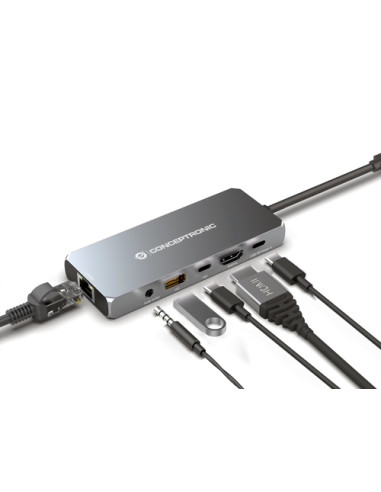 Conceptronic DONN22G replicatore di porte e docking station per laptop Cablato USB 3.2 Gen 2 (3.1 Gen 2) Type-C Grigio