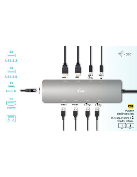 i-tec USB-C Metal Nano 2x Display Docking Station + Power Delivery 100 W