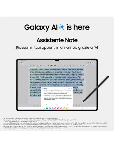 Samsung Galaxy Tab S9 Tablet AI Android 11 Pollici Dynamic AMOLED 2X Wi-Fi RAM 8 GB 128 GB Tablet Android 13 Graphite